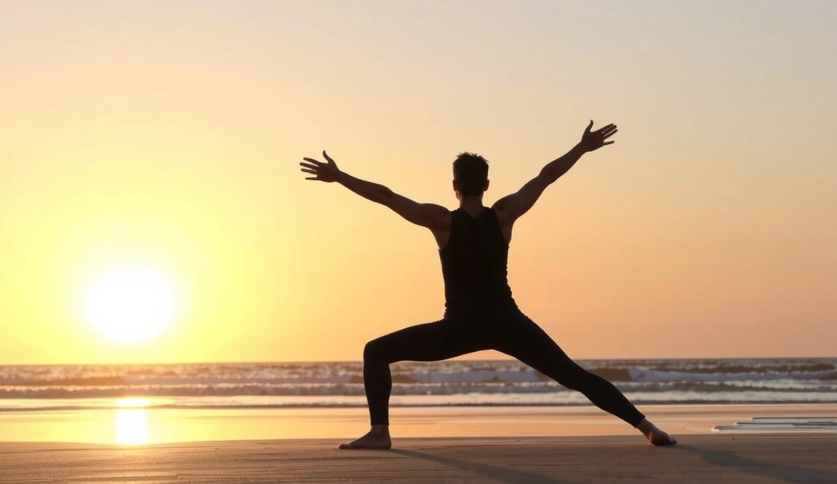 A serene yoga pose at sunrise, embodying peace and new beginnings.